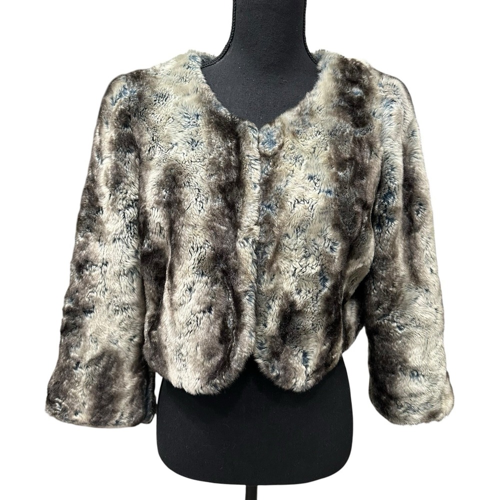 Women's Free People Multi Colored Faux Fur Cropped Jacket Size Small 3/4 Sleeves